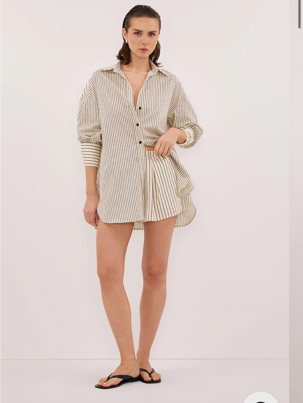 DISSH Cream Shirt Dress with Black Pinstripes